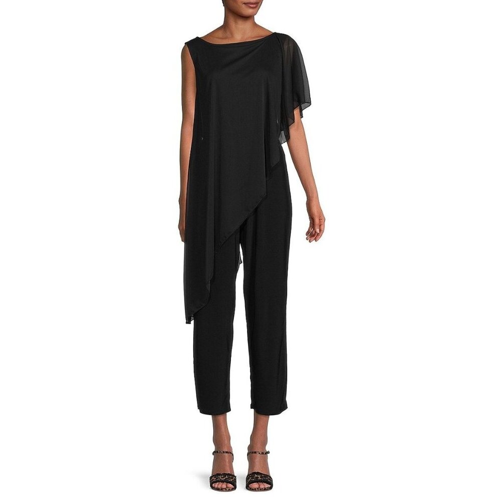 Tash+Sophie Womens X‎ Small Cape Asymmetric Cropped Jumpsuit Black Cold Shoulder
